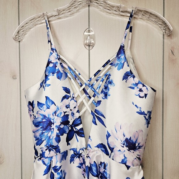 Dear Moon Blue White Floral Fairy Fit Flare Dress Sz 1 Pockets Babydoll Coquette - Picture 5 of 14